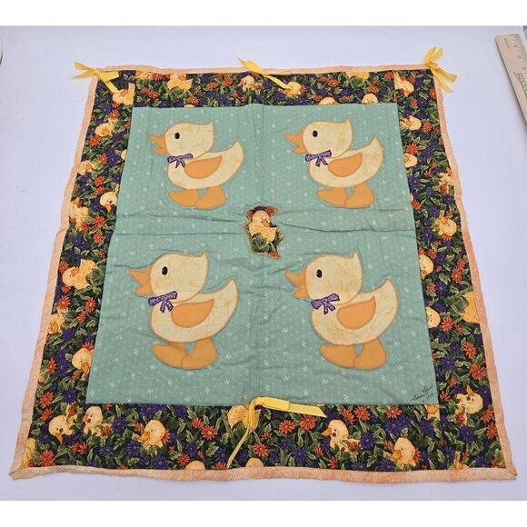 Vintage Handmade Duck-Themed Baby Quilt With Floral Border By Sheri Hoss1999 - Picture 1 of 8